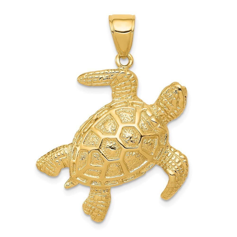 14k Yellow Gold Sea Turtle Necklace Charm Pendant